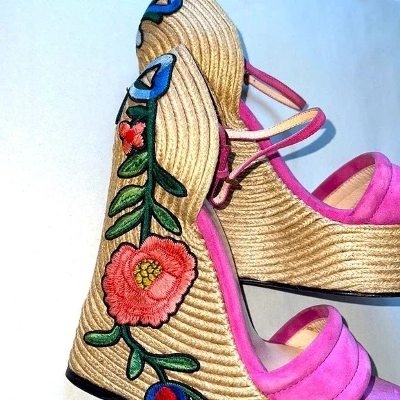 Gucci Ophelia Kid Scamosciato Wedge Espadrilles - Picture 2 of 6